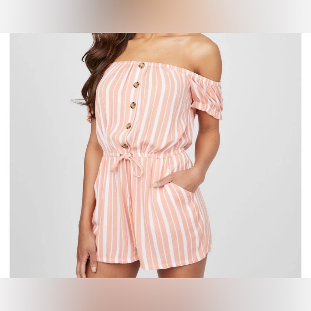 Guess Aamira Off Shoulder Romper (XS; Fuji Sunrise Multi)
